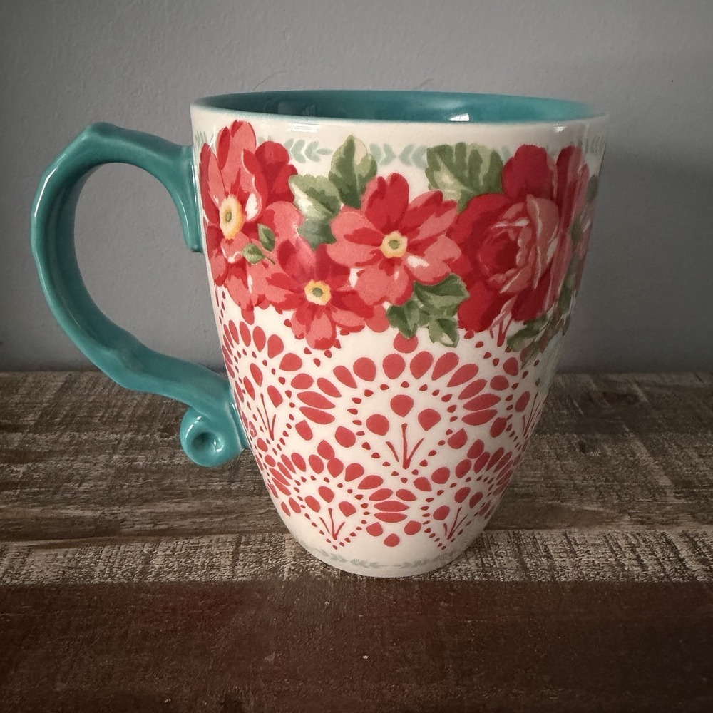 The‎ Pioneer Woman 20oz Extra Large Floral Mug Teal White Red